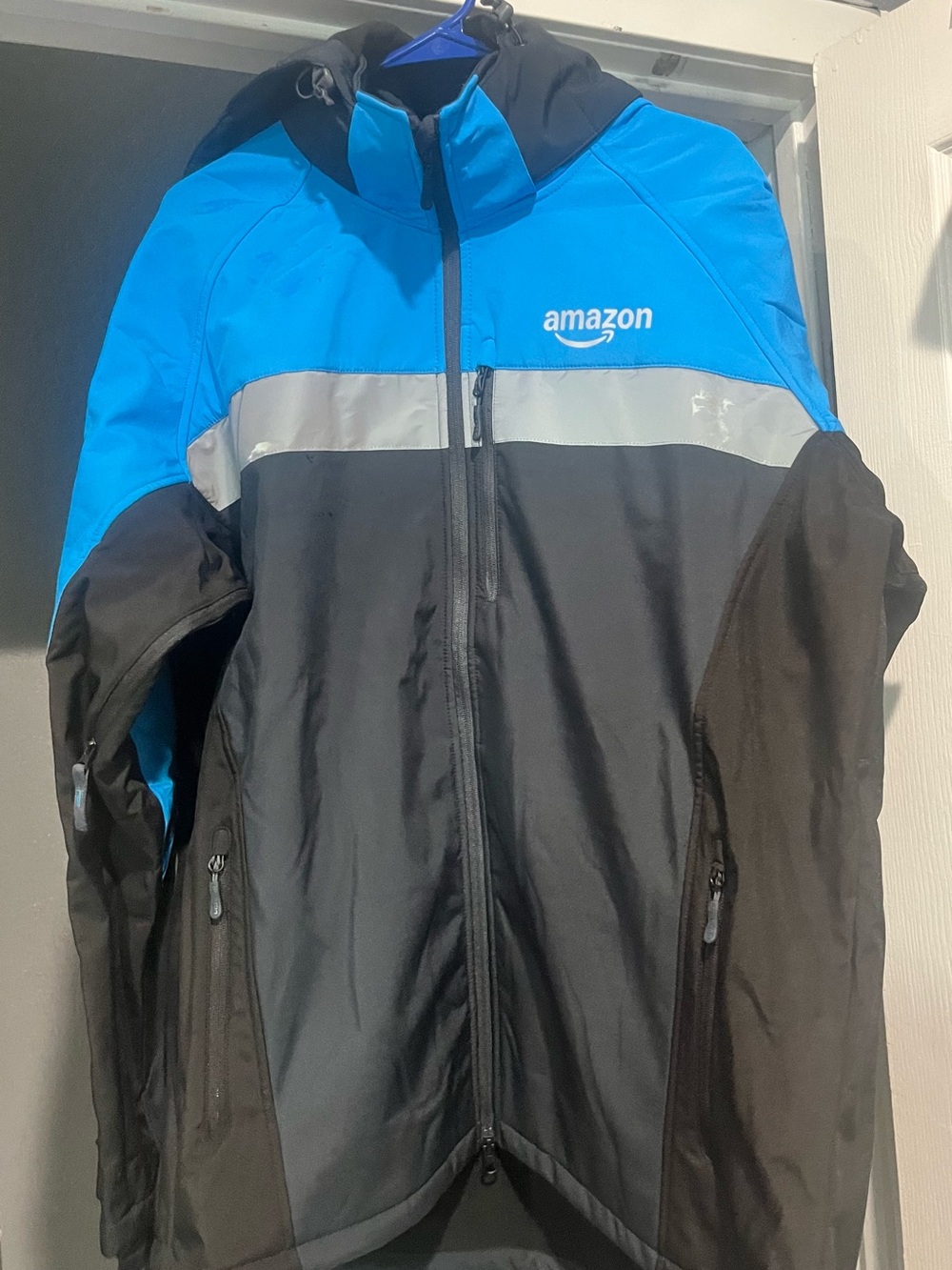 Amazon Kids Blue and Black Hooded Raincoat with Reflective Stripe